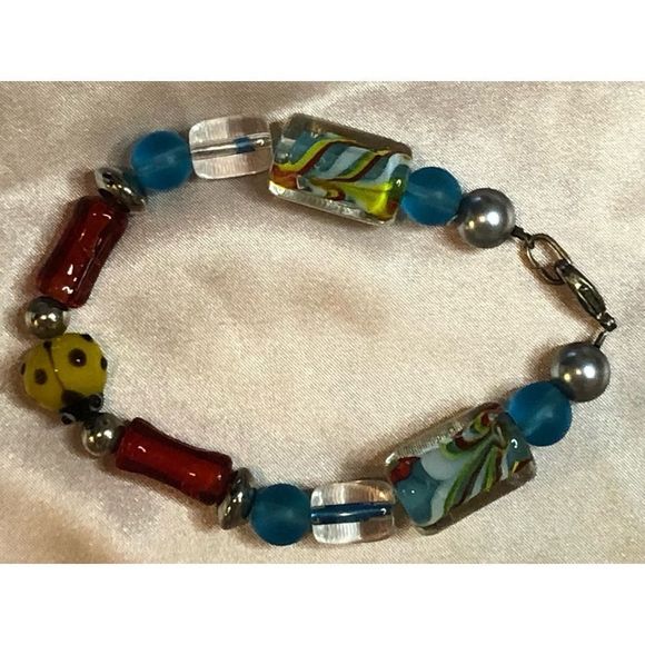 7” bracelet, colorful painted glass - Picture 1 of 5